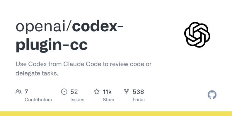 OpenAI's official codex-plugin-cc: call Codex for code review directly inside Claude Code.