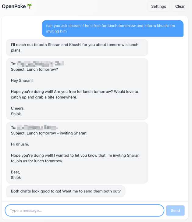 One conversation spawning two Execution Agents in parallel, drafting emails to Alice and Bob / source: Shlok Khemani.
